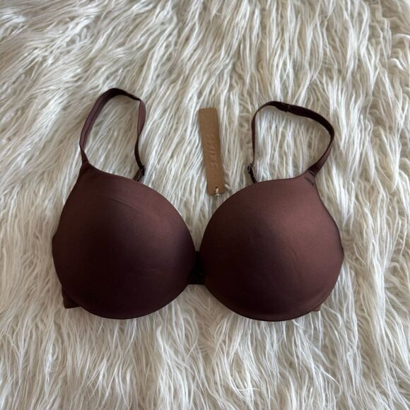 Skims Custom Fit Push-up Plunge Bra Cocoa Size 32D - Picture 2 of 6